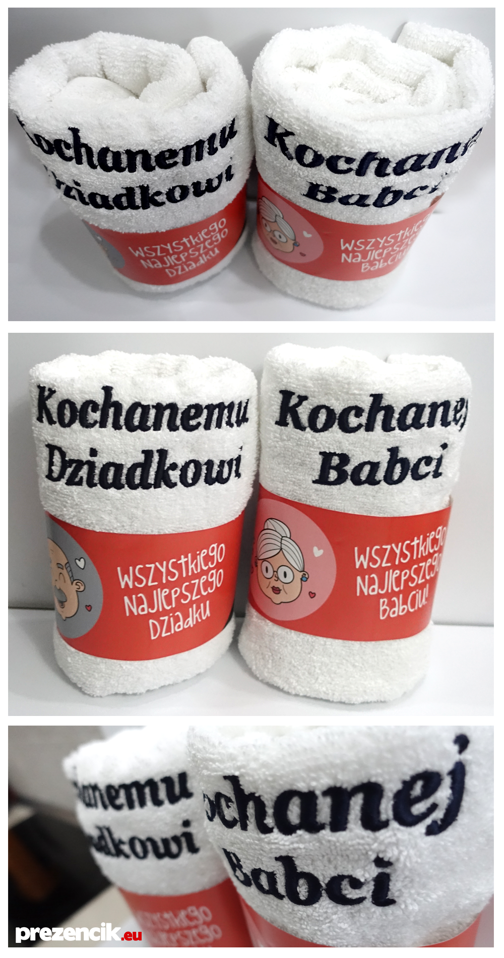 2 x Ręczniki z haftem Kochanej Babci Kochanemu Dziadkowi z ozdobną etykietą